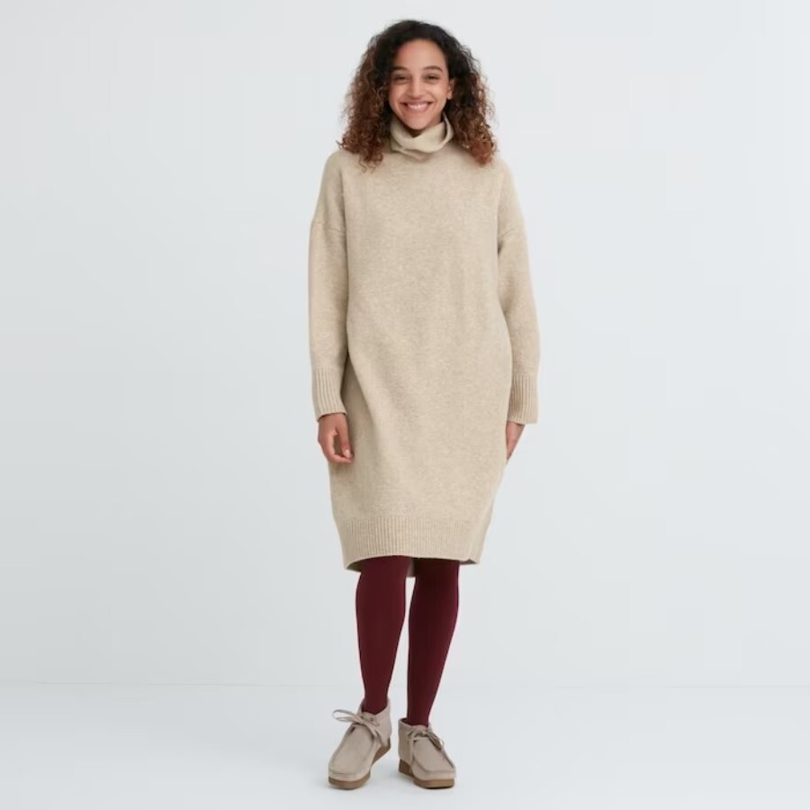 

Платье Uniqlo Soufflé Turtleneck, бежевый
