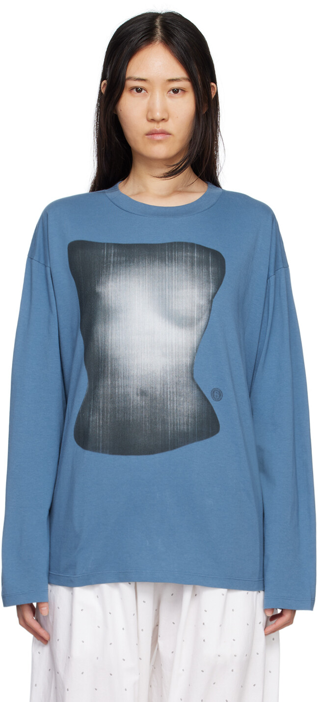 

Синяя футболка с длинным рукавом Torso MM6 Maison Margiela