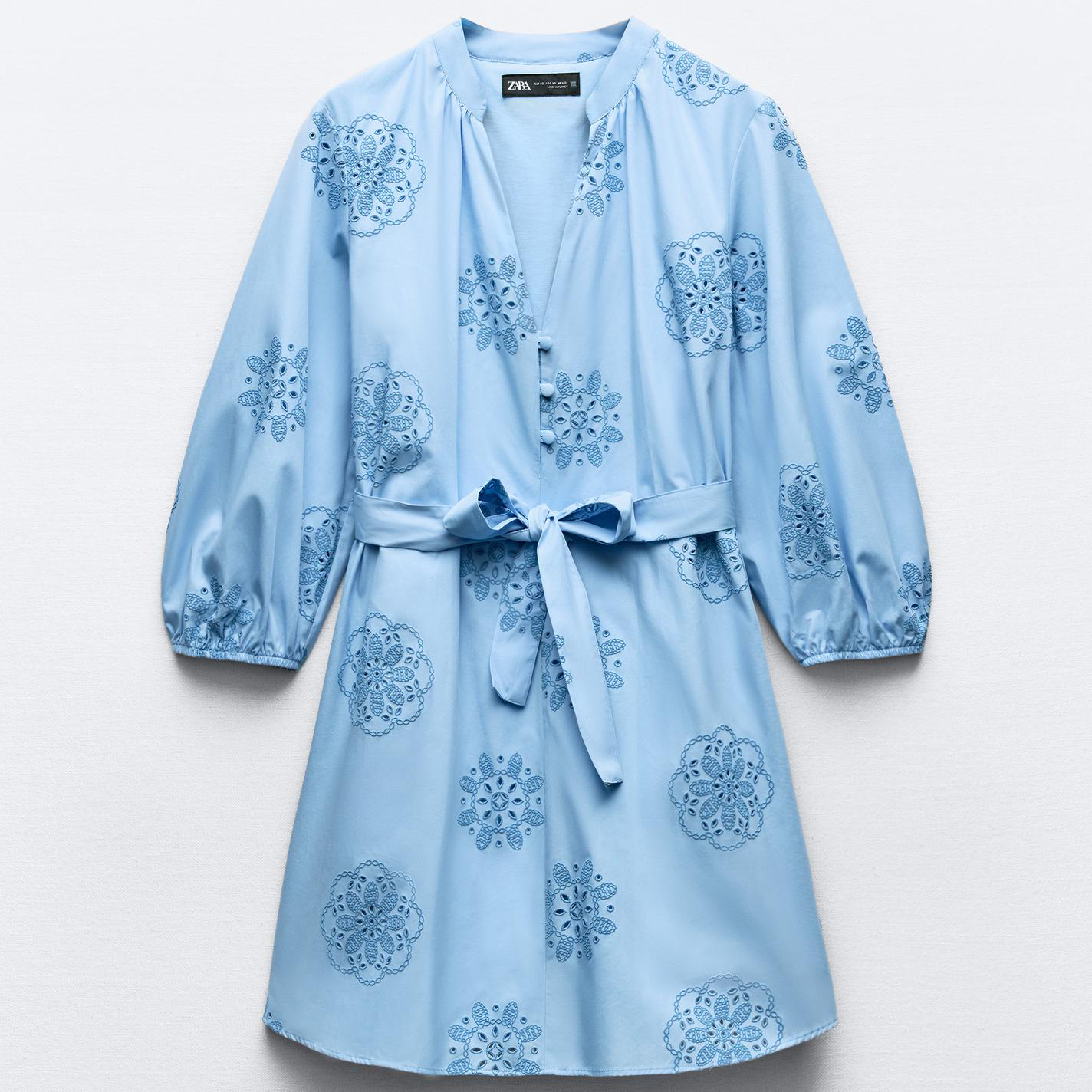 Платье Zara Poplin With Rubberised Embroidery, голубой жилет zara with rubberised finish светло серый