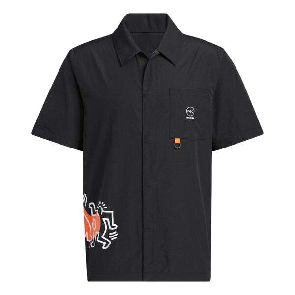 

Рубашка Adidas x Keith Haring Crossover Cartoon Pattern Printing Short Sleeve mens Black, Черный