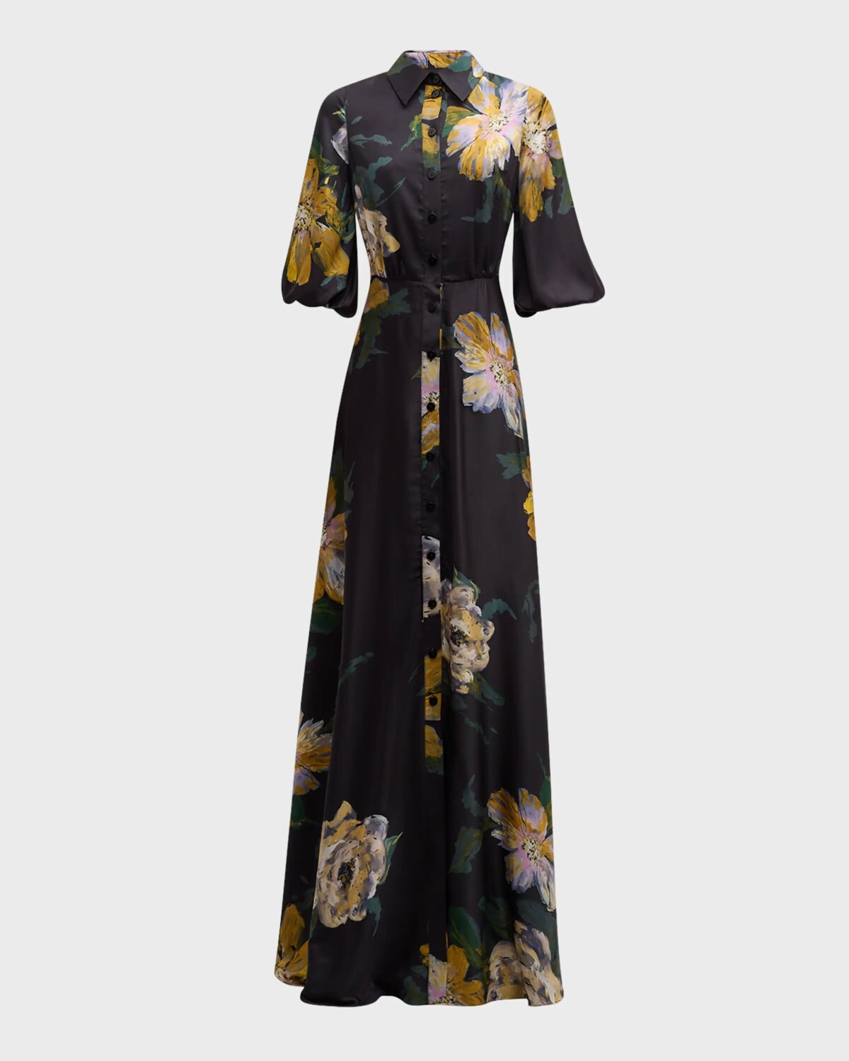 

Шифоновое платье-рубашка с цветочным принтом Rickie Freeman For Teri Jon, цвет Black Mult