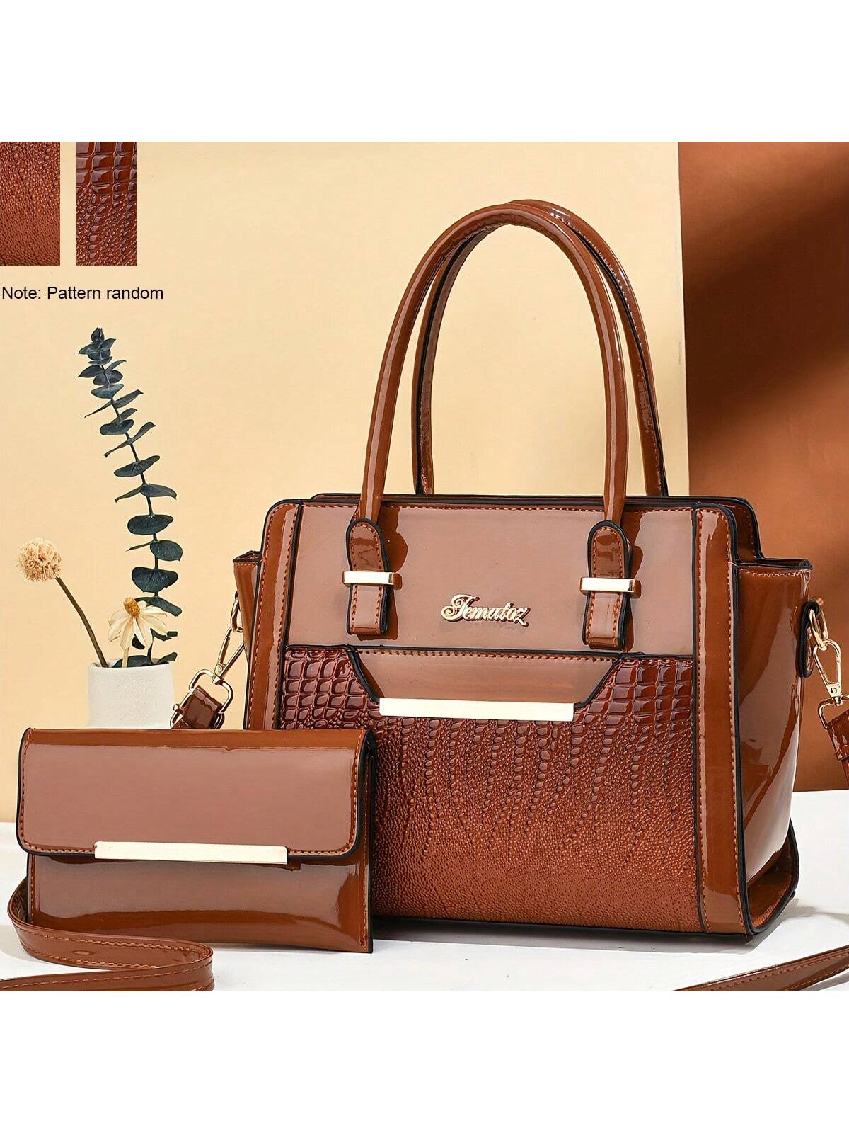 цена 2023 Новая женская сумка с крокодиловым узором, коричневый