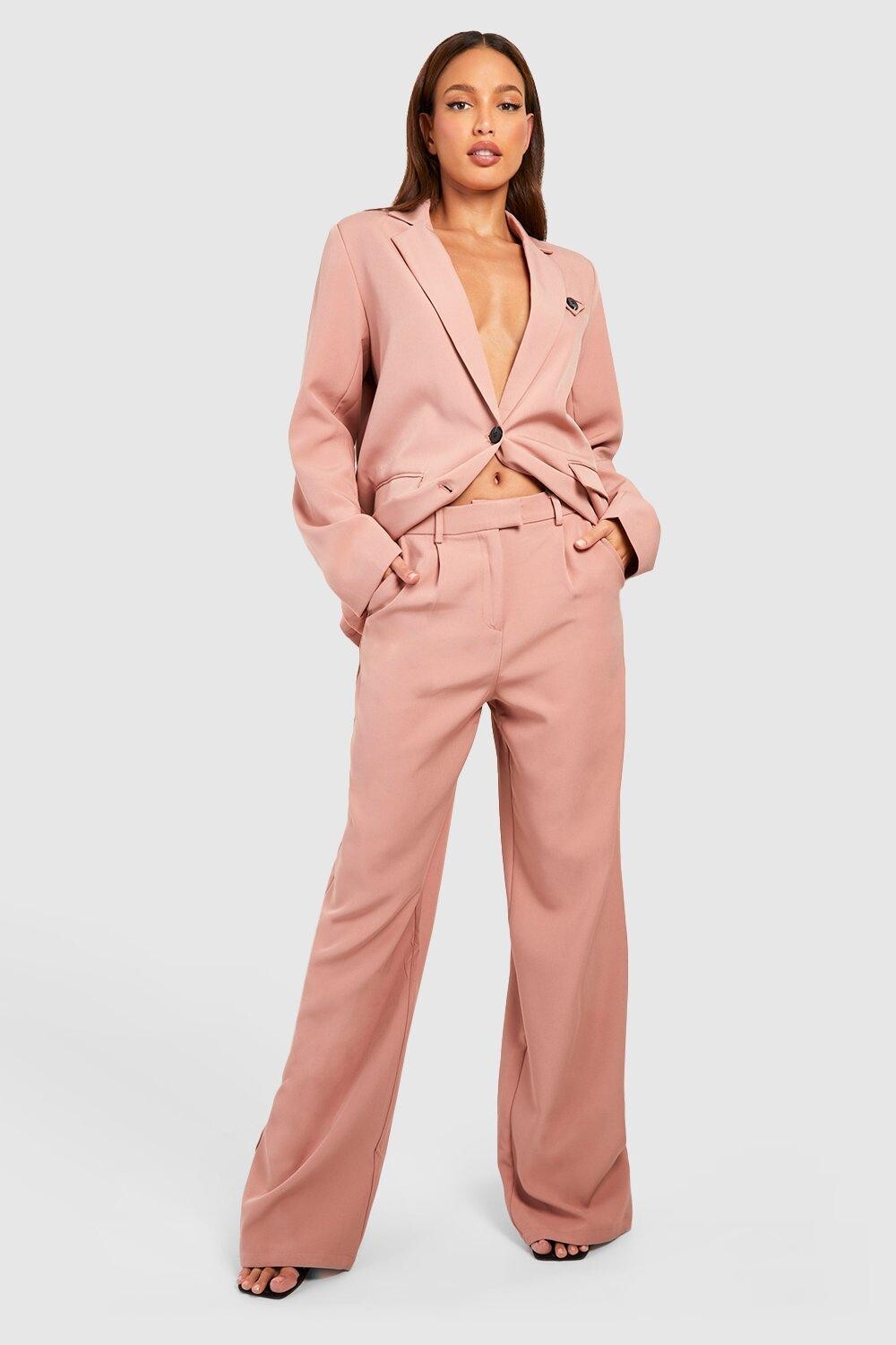 

Высокие строгие широкие брюки boohoo, бежевый