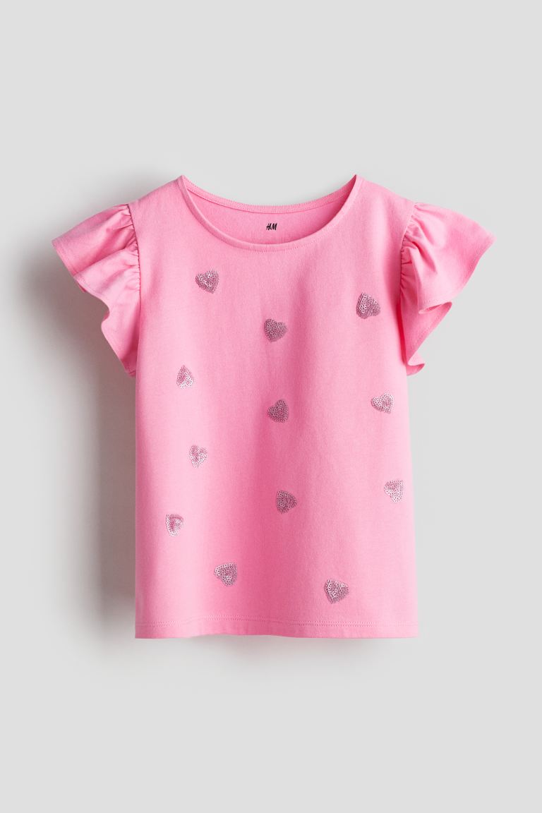 Рубашка с воланами на рукавах H&M, розовый джемпер с принтом лисичка из мольтона с воланами на рукавах 3 мес 60 см розовый