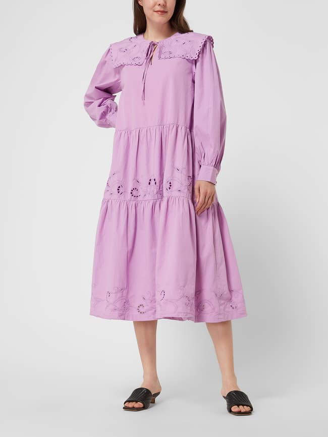 Платье из натурального хлопка с ажурным кружевом, модель Ванесса Selected Femme, фиолетовый платье из хлопка с декоративным воротником