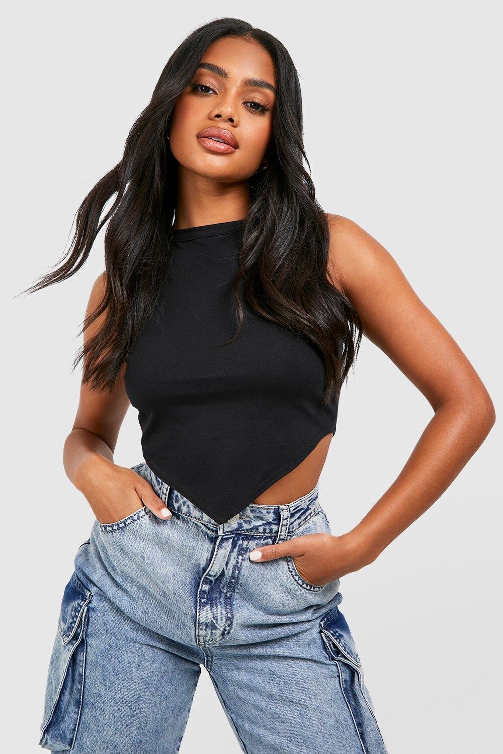 

Топ из хлопка с заокончанным нимом Boohoo, черный