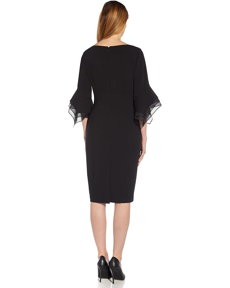 Платье Adrianna Papell Stretch Knit Crepe Sheath Dress with Tiered Organza Bell Sleeve, черный