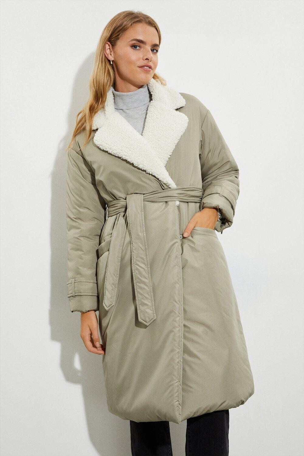 

Удлиненное пуховое пальто Borg Dorothy Perkins, зеленый