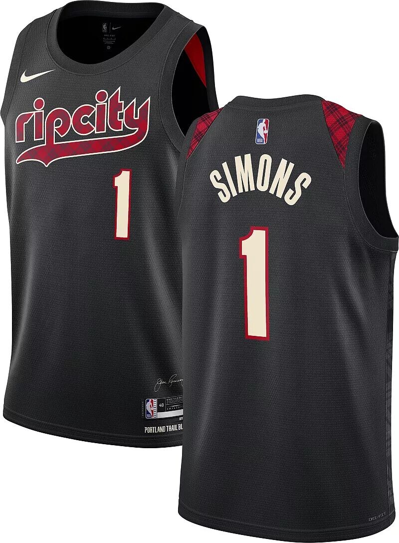 

Мужская черная майка Swingman Anfernee Simons #1 Nike City Edition Portland Trail Blazers 2023-24