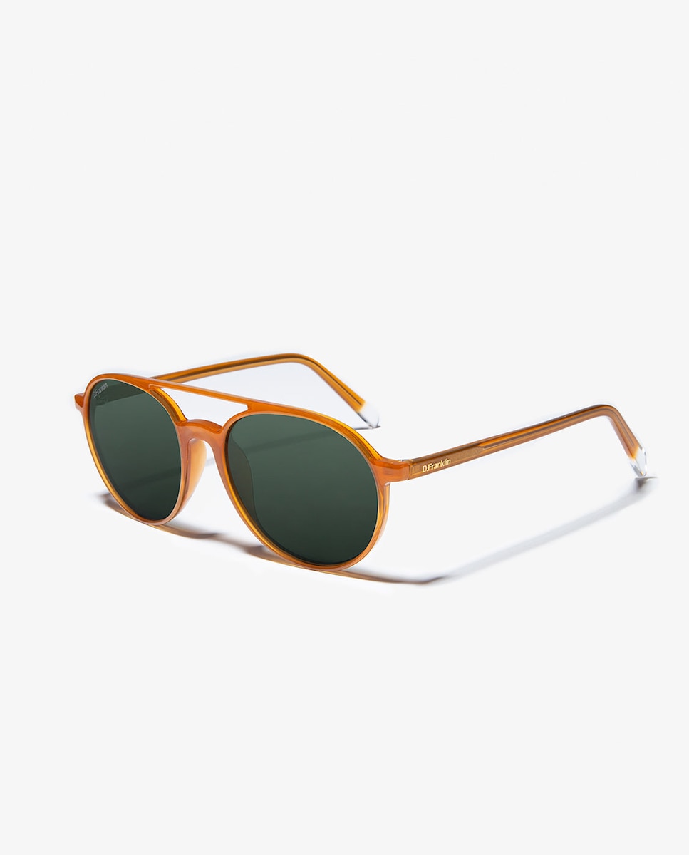 Солнцезащитные очки-авиаторы унисекс D.Franklin горчичного цвета с зелеными линзами D.Franklin, горчичный yooap round