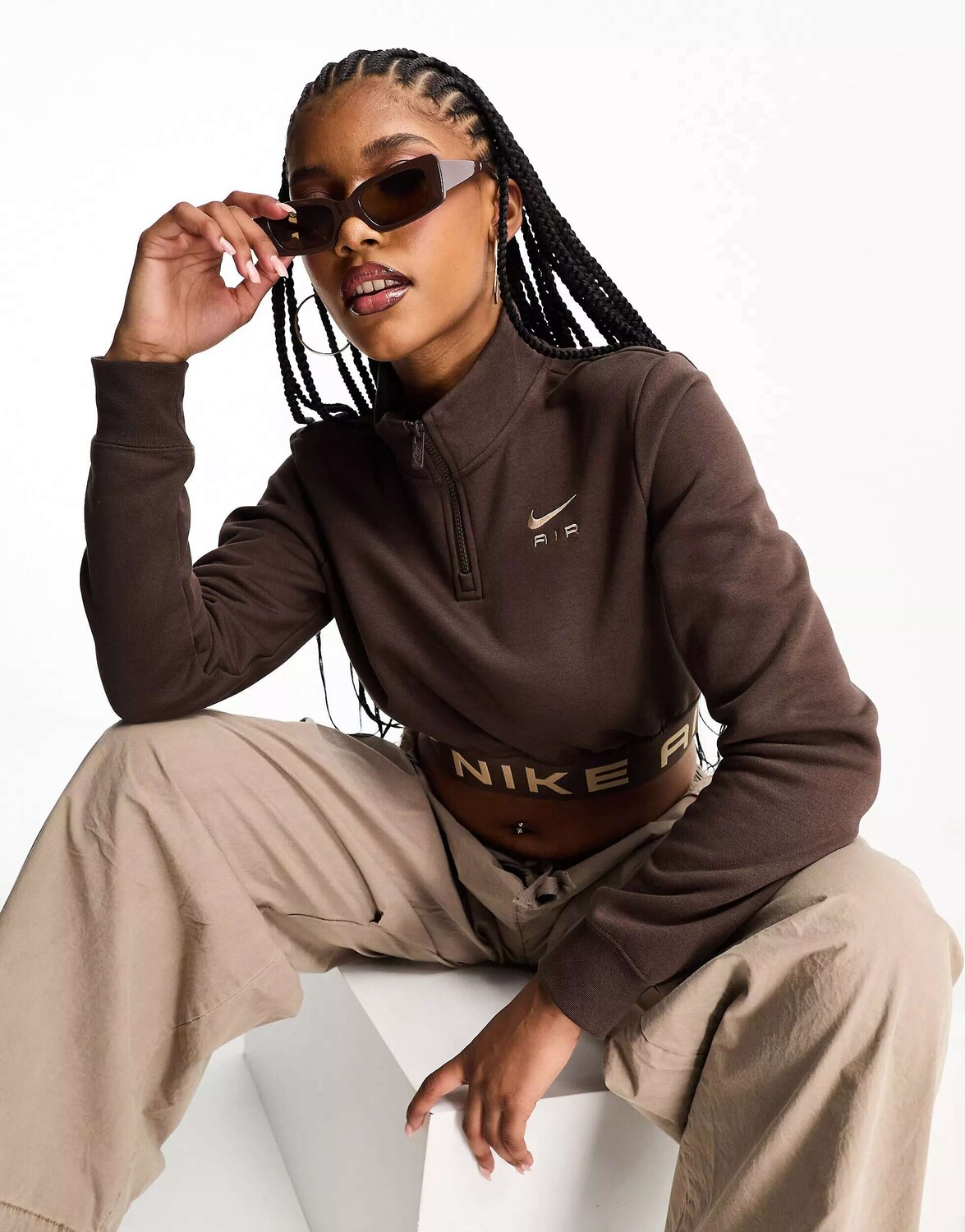 

Коричневый флисовый топ с молнией 1/4 Nike Air