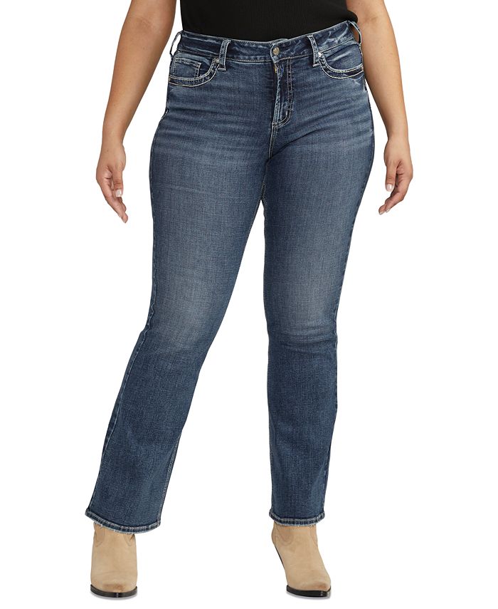 цена Модные джинсы Bootcut размера плюс со средней посадкой и пышной посадкой Silver Jeans Co., синий