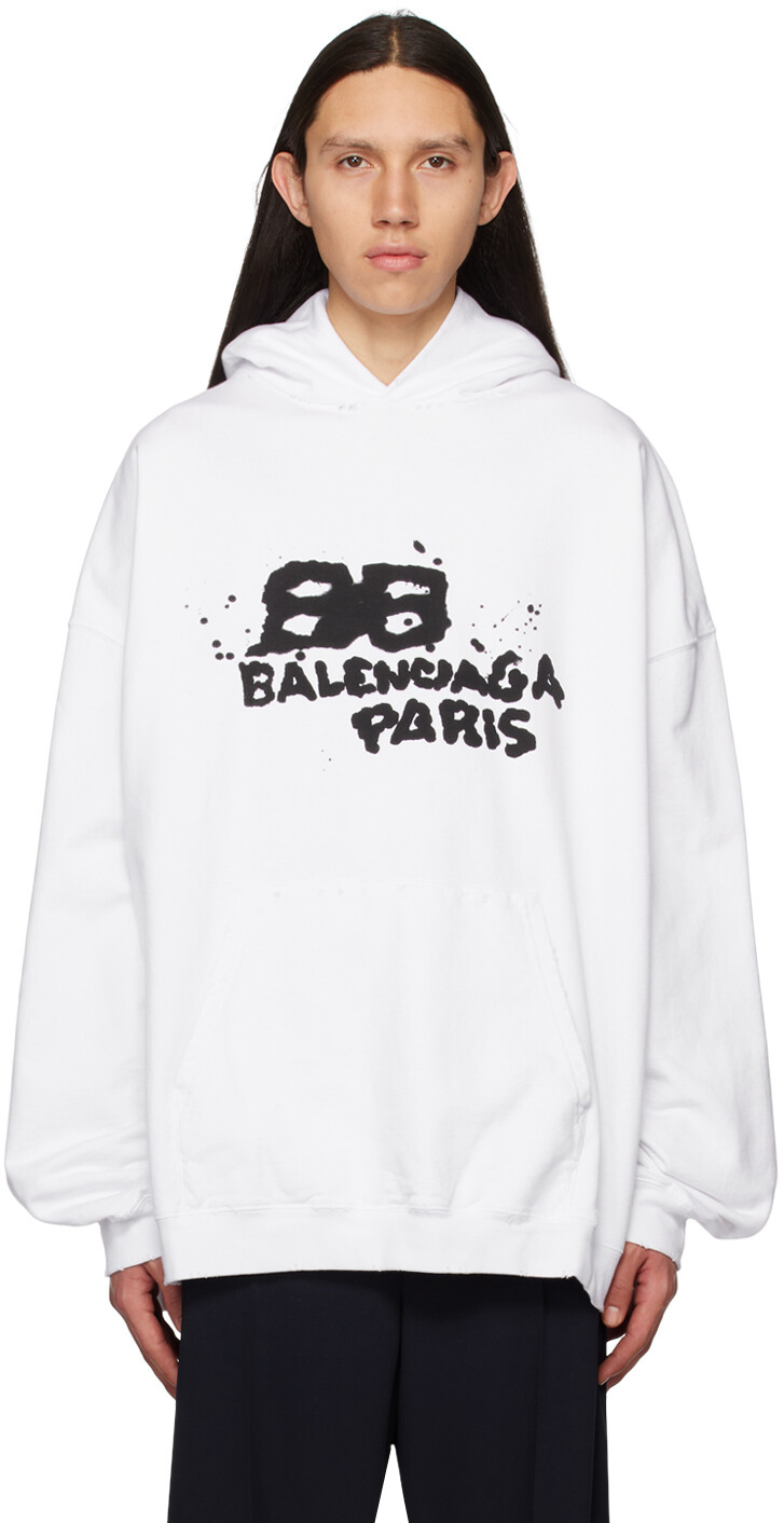 

Белая толстовка с капюшоном BB с рисунком вручную Balenciaga