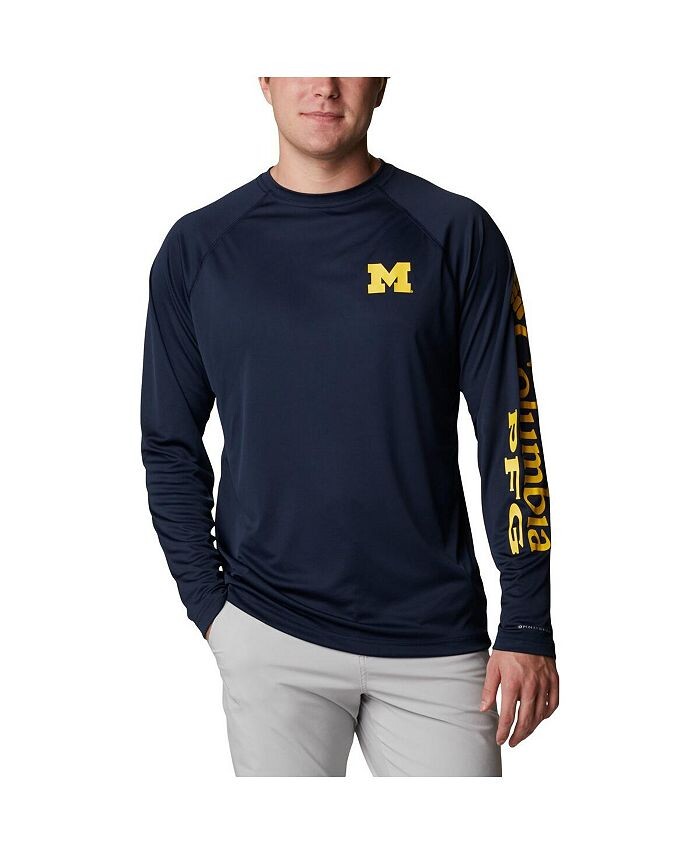 

Мужская темно-синяя футболка Michigan Wolverines Terminal Tackle Omni-Shade реглан с длинным рукавом Columbia, синий