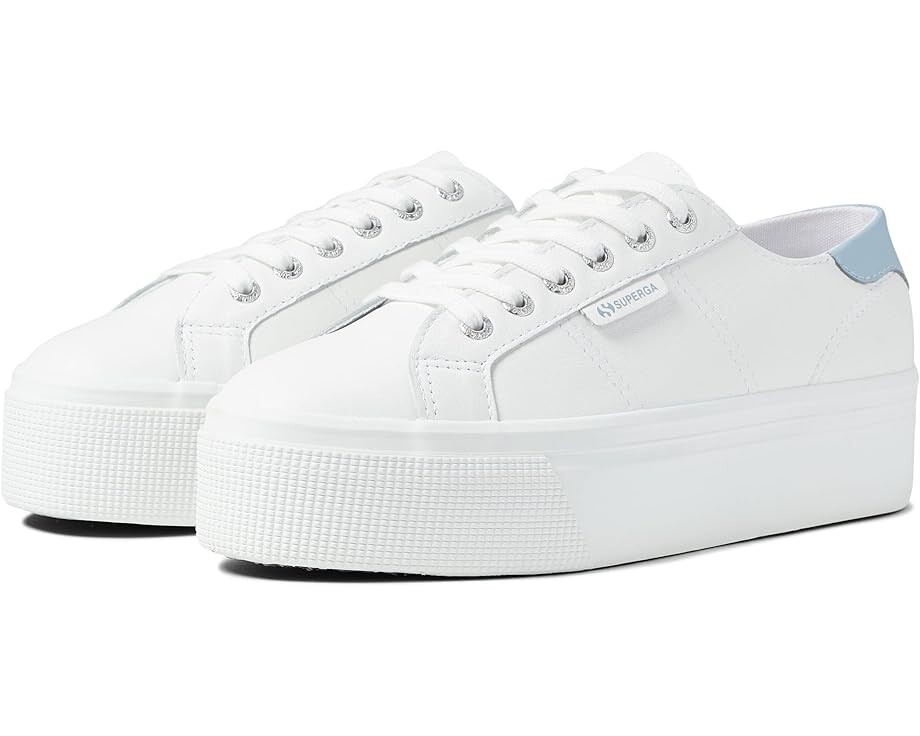 

Кроссовки Superga 2790 - Nappa Heeltab, цвет White/Light Blue Leather