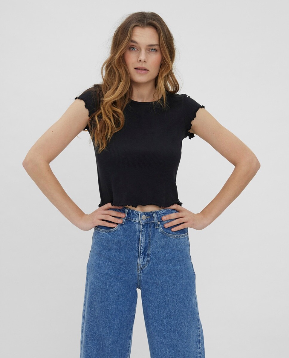 

Женский топ с короткими рукавами и рюшами Vero Moda, черный