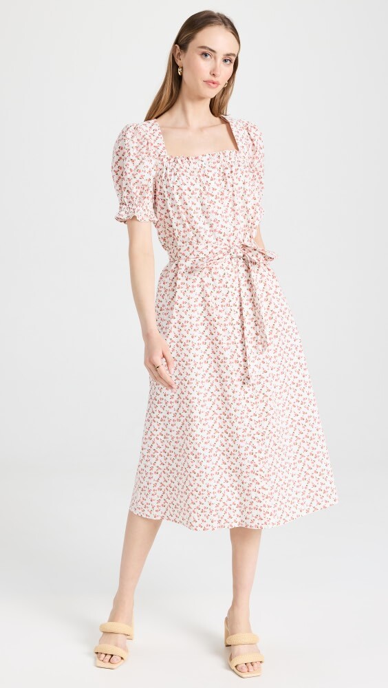

Платье English Factory Floral Midi with Short Puff Sleeve, белый