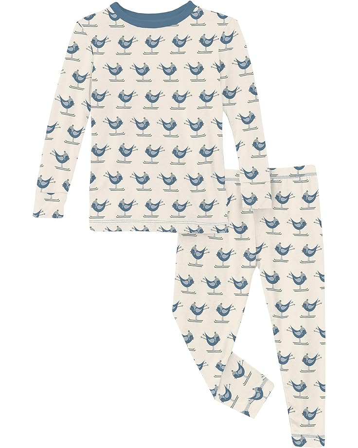 пижамный комплект kickee pants long sleeve collared pajama set with shorts цвет midnight natural Пижамный комплект Kickee Pants Long Sleeve Pajama Set, цвет Natural Ski Birds