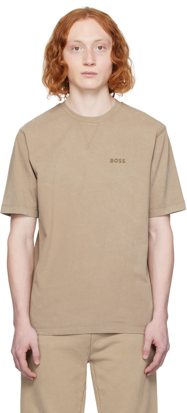 

Бежевая футболка с флокированием Boss