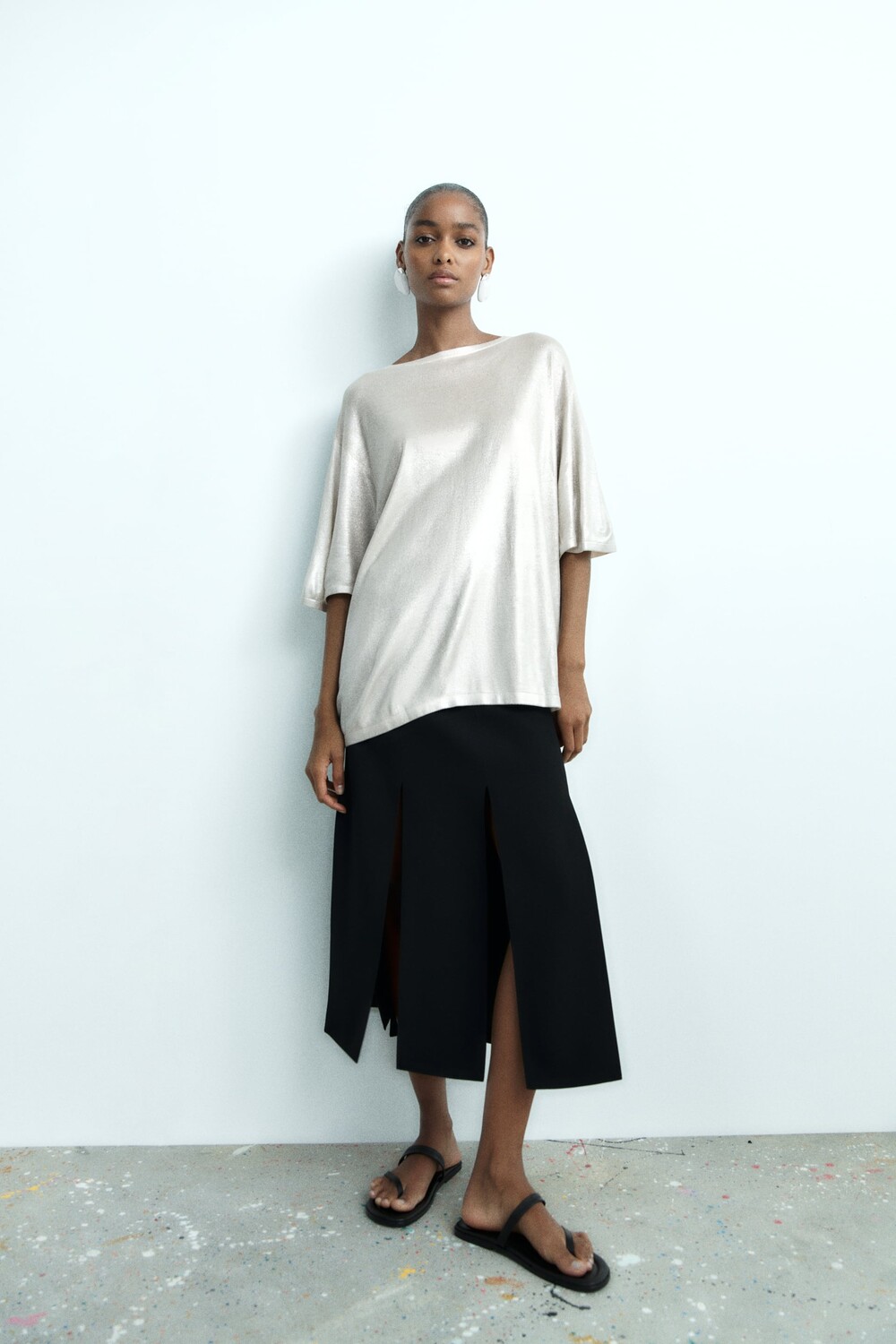 

Вязаный топ из блестящей пряжи Zara, серебро