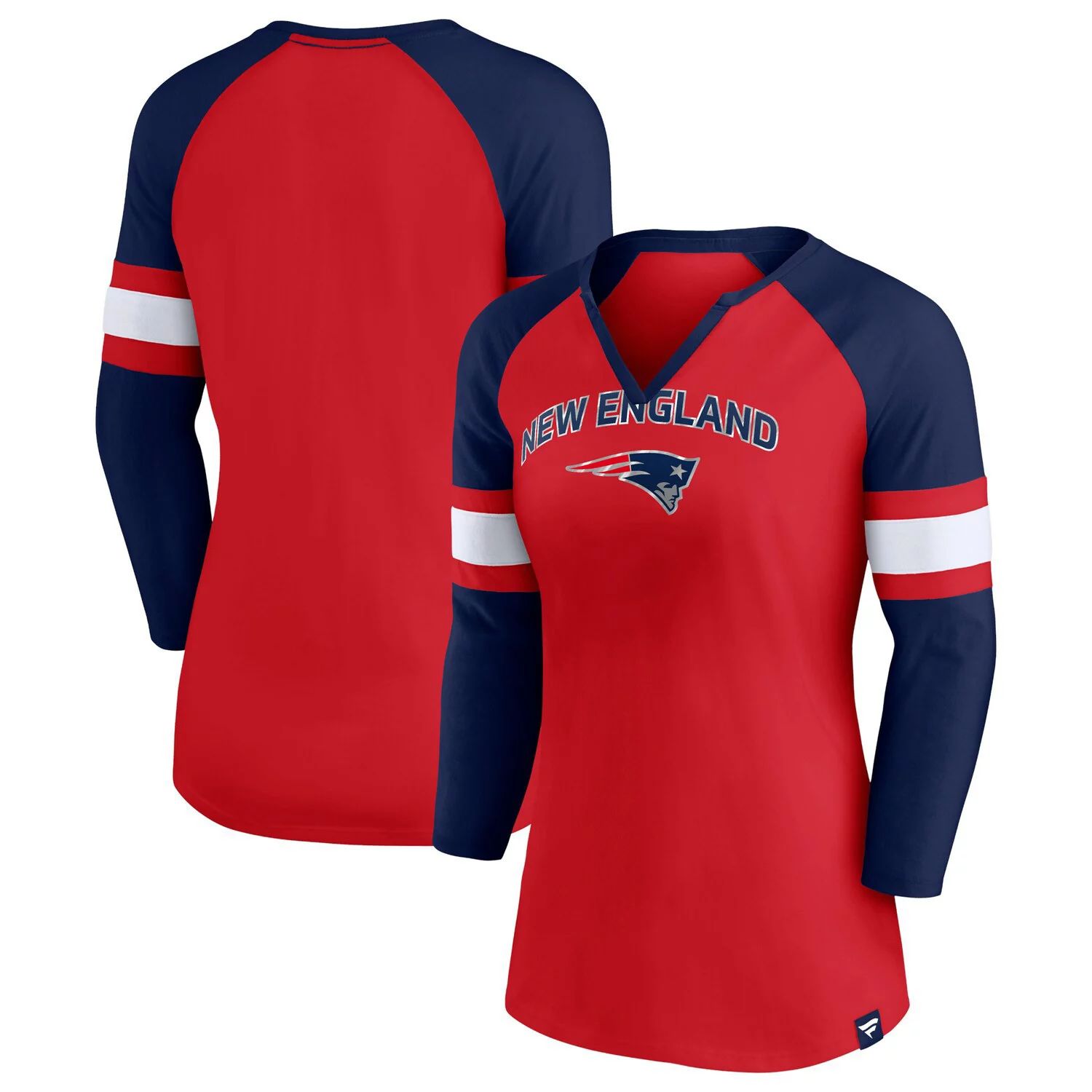 

Женская футболка Fanatics фирменного красного/темно-синего цвета New England Patriots Arch реглан с рукавами 3/4 и вырезом с вырезом Fanatics, Красный