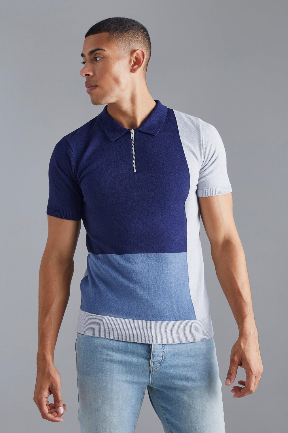 

Поло color block muscle fit Boohoo, нави