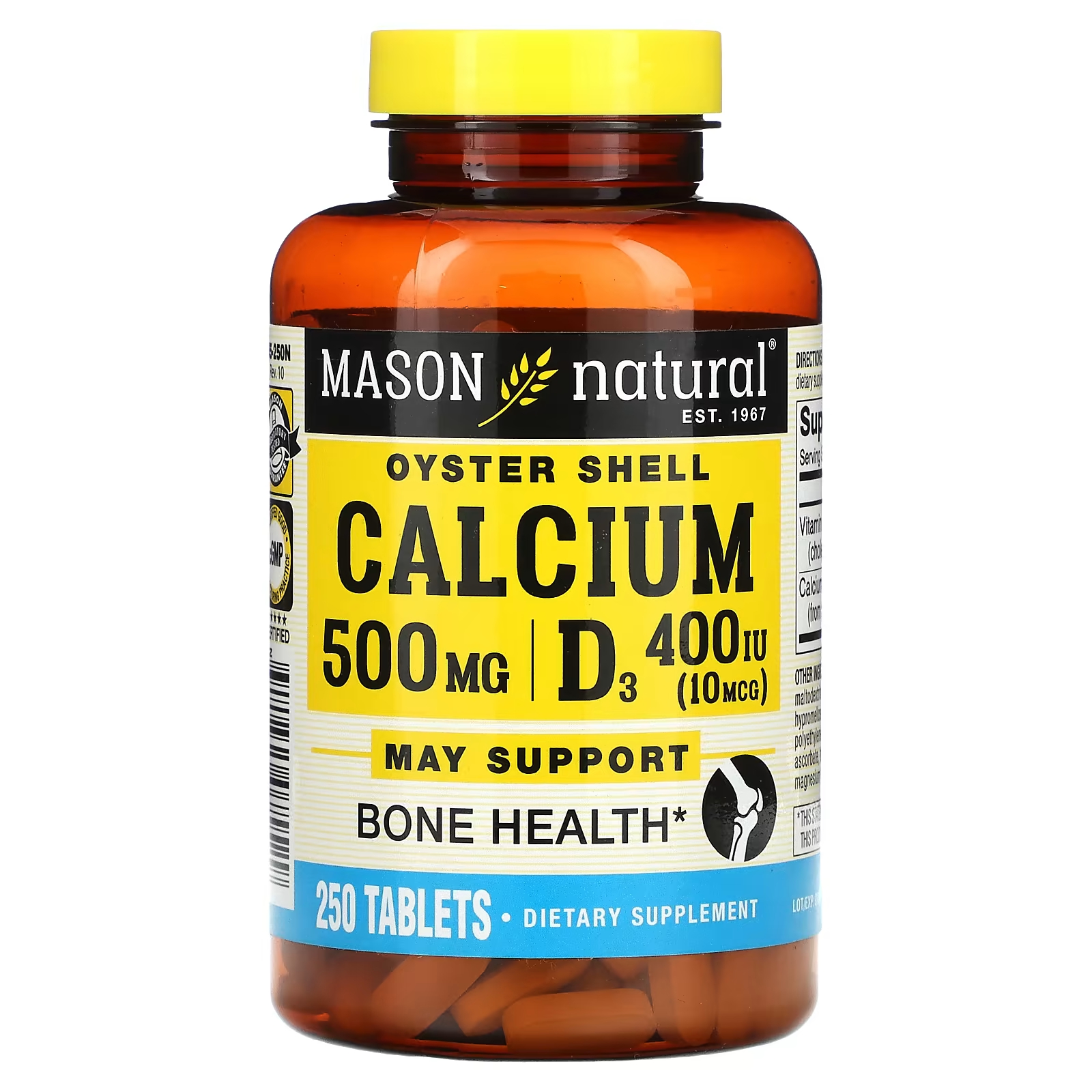цена Пищевая добавка Mason Natural Кальций из раковин устриц c витамином D3, 250 капсул