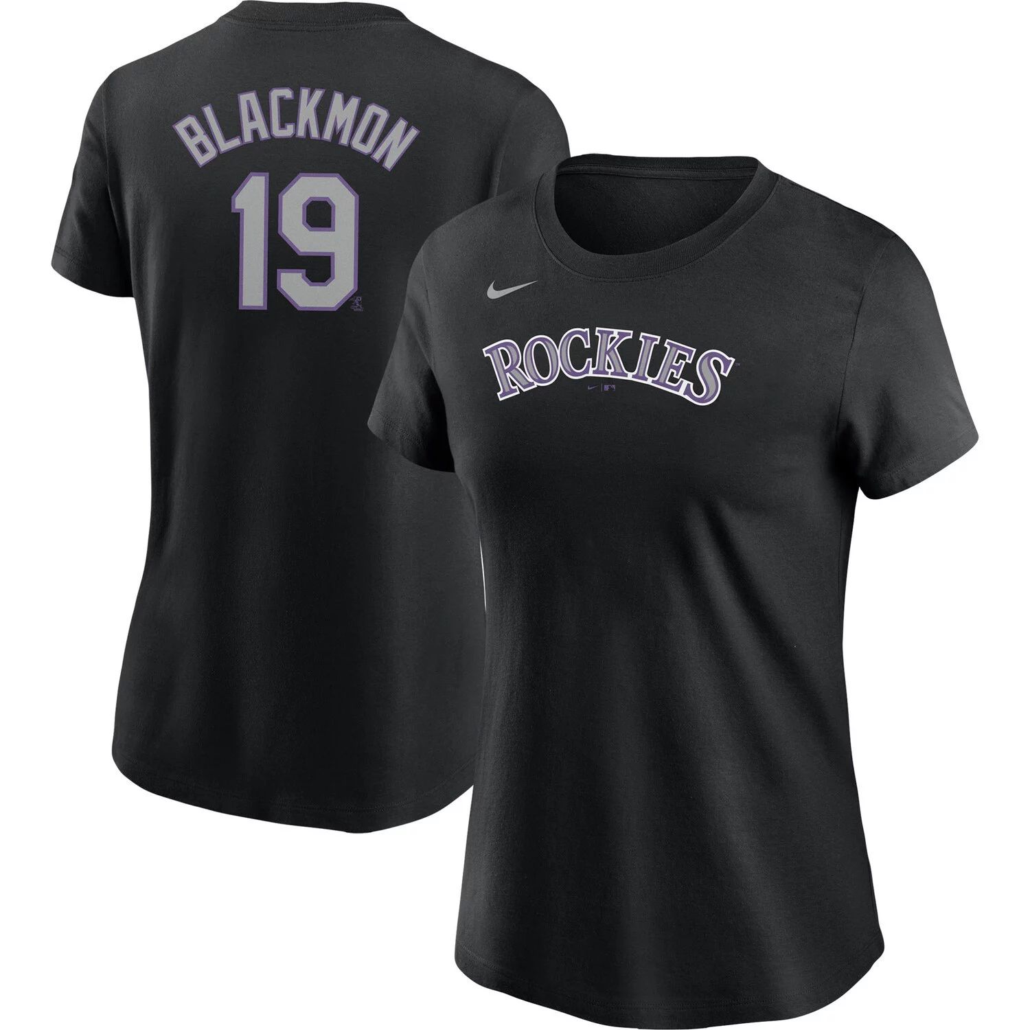 Женская черная футболка с именем и номером Nike Charlie Blackmon Colorado Rockies Nike мужская футболка kris bryant purple colorado rockies с именем и номером игрока nike фиолетовый