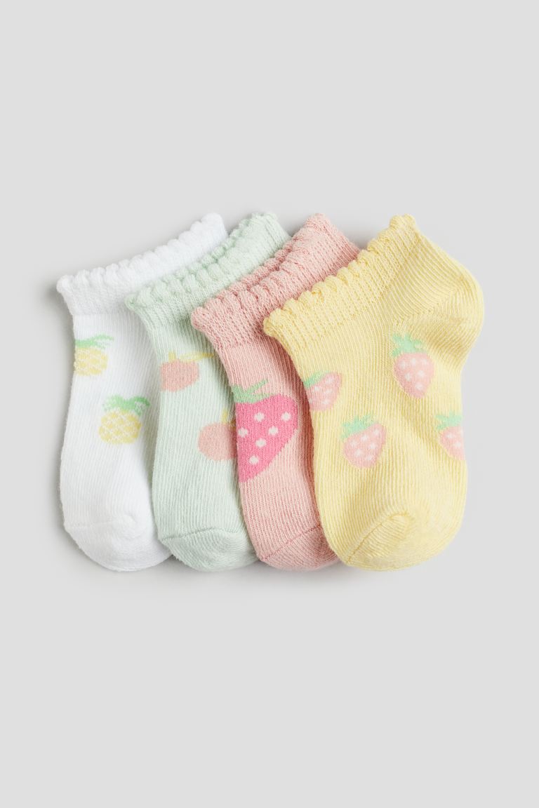 детские носки для девочки 31 33рр комплект из 4 пар светло зеленый зеленый оранжевый розовый неон Упаковка из 4 коротких носков H&M, розовый