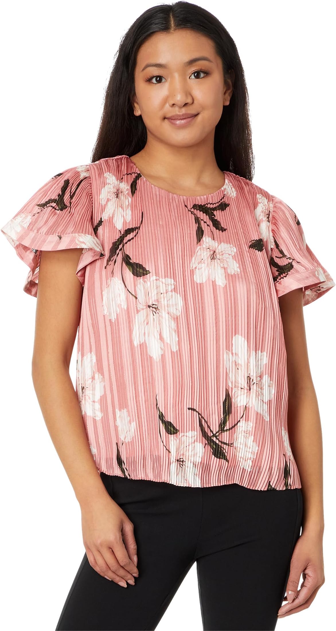 Струящаяся плиссированная блузка CeCe, цвет Romance Pink romance
