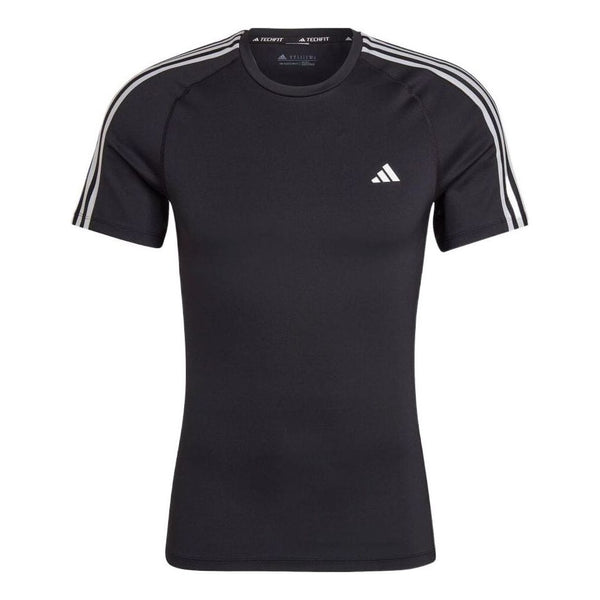 Футболка adidas Solid Color Stripe Logo Casual Round Neck Short Sleeve Black T-Shirt, черный