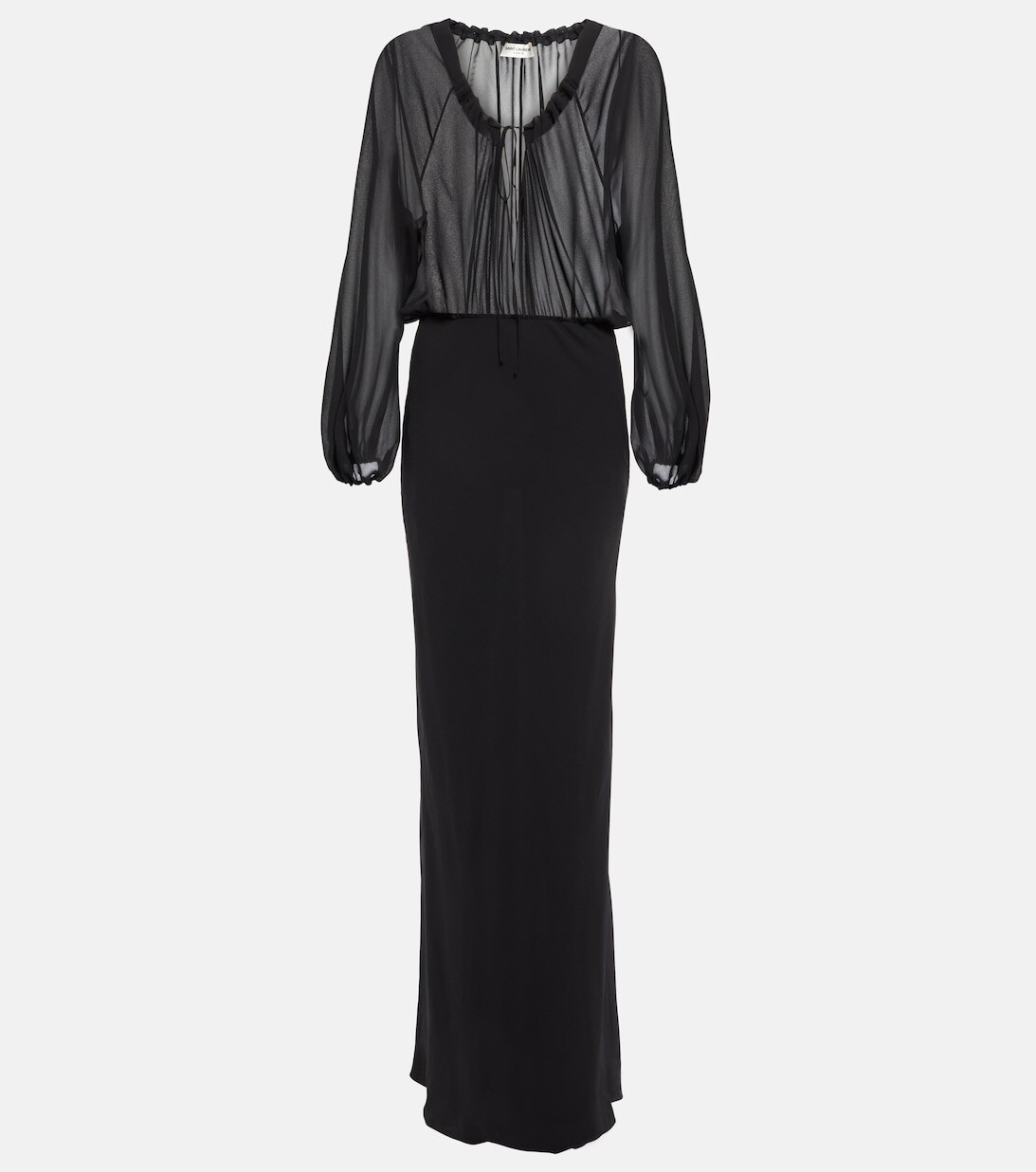 

Платье макси из шелкового жоржета SAINT LAURENT, черный