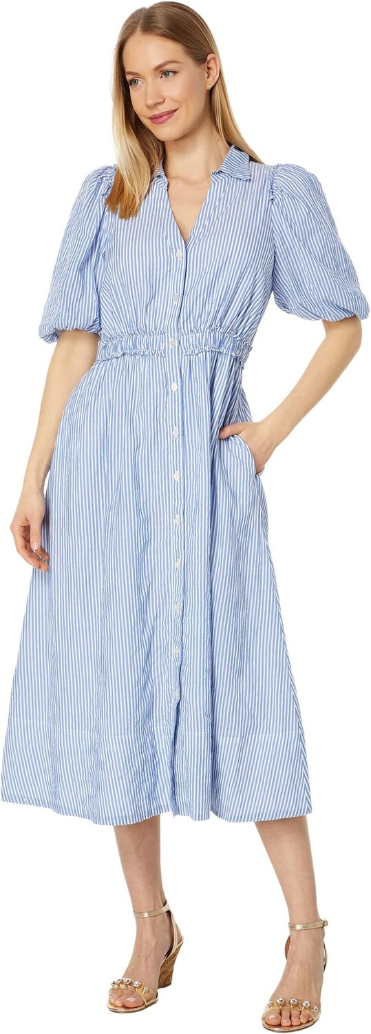 

Хлопковое платье Tassie с рукавами до локтя Lilly Pulitzer, цвет Coastal Blue Lightweight Oxford Stripe