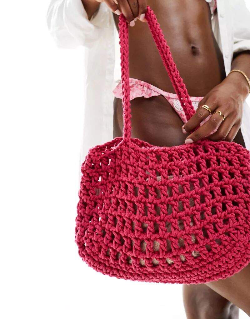 Розовая мини-сумка на плечо открытой плетения крючком My Accessories замок abus my first 1505 60 pink