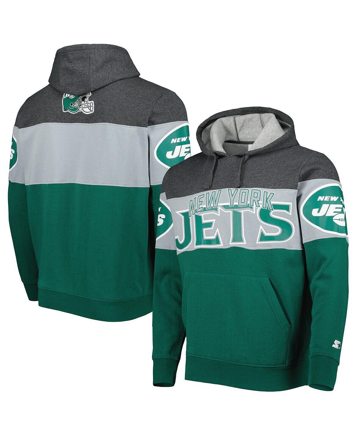 

Мужской зеленый пуловер с капюшоном и темно-серым принтом New York Jets Extreme Starter