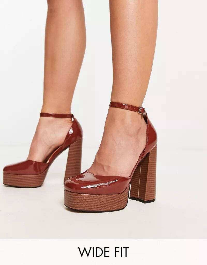 

Коричневые туфли на высоком каблуке ASOS Wide Fit Priority