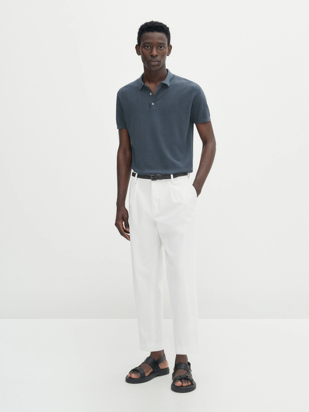 

Свитер поло с коротким рукавом Massimo Dutti, синий