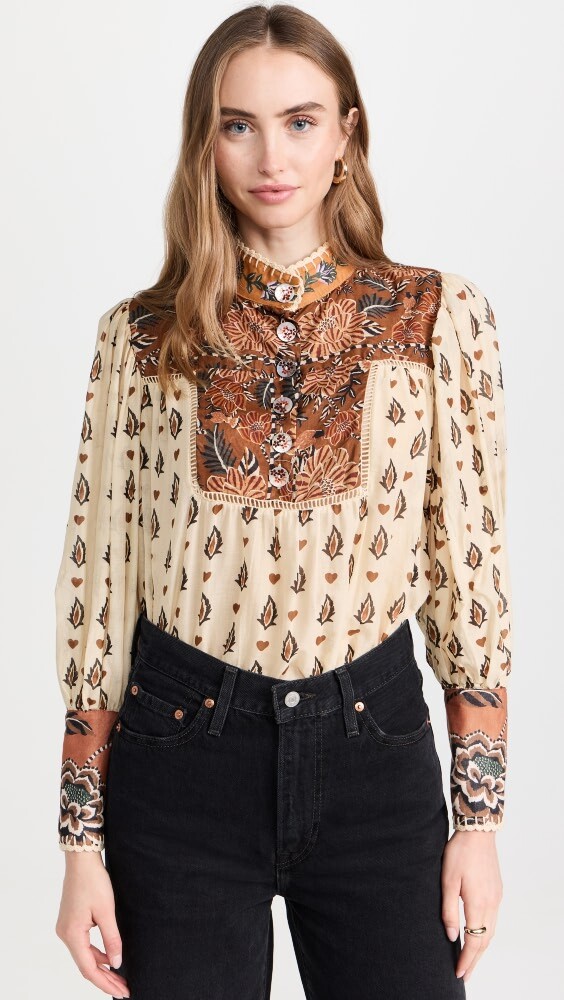 

Блуза FARM Rio Ainika Floral Beige Long Sleeve