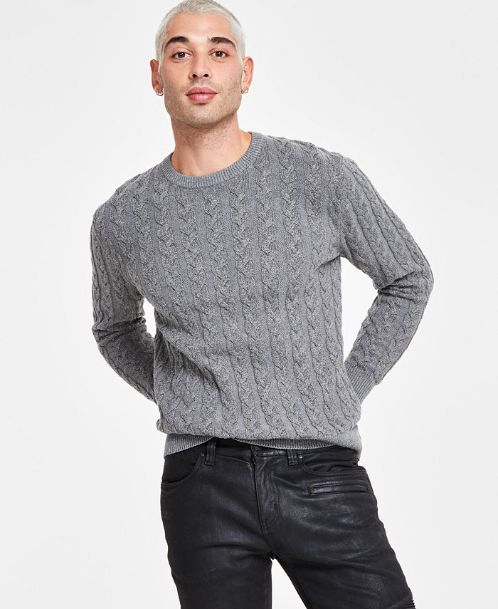Мужской свитер классической вязки косой вязки с круглым вырезом I.N.C. International Concepts, серый цена и фото