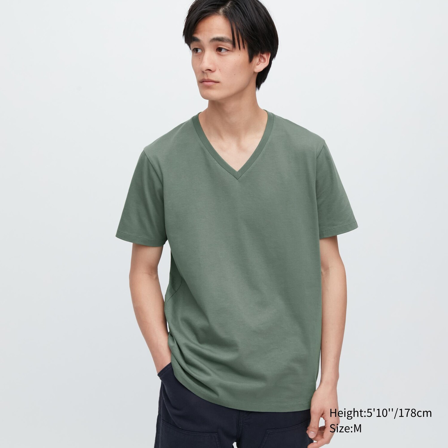 

Футболка Uniqlo Supima с V-образным вырезом и короткими рукавами, зеленый
