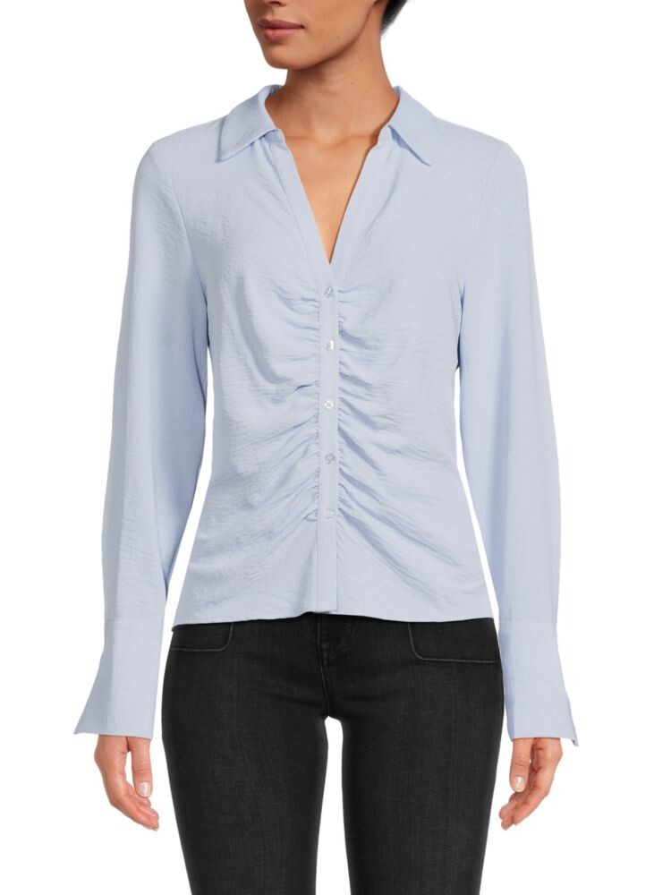 

Атласная рубашка со сборками на воротнике Laundry By Shelli Segal, цвет Light Blue