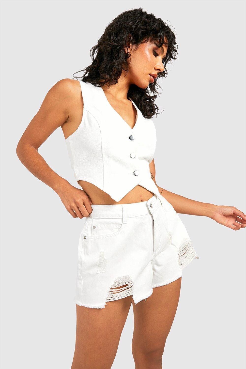 Белые джинсовые шорты Boohoo, белый