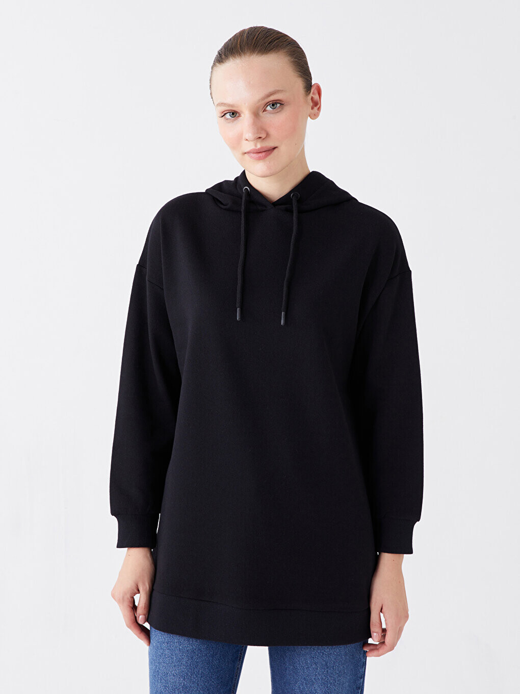 

Однотонная женская толстовка с капюшоном и длинными рукавами-туника LCW Modest, черный