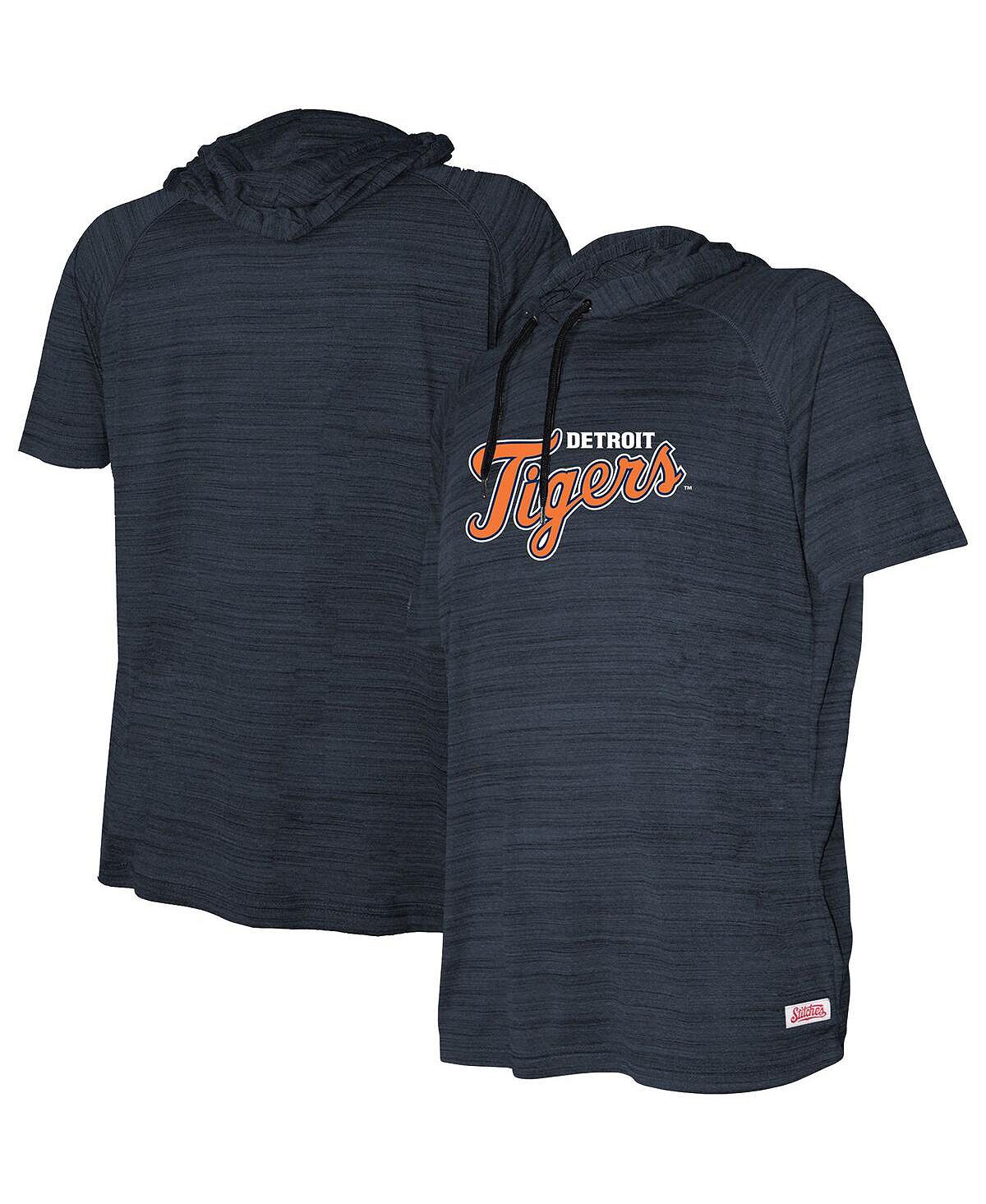 Пуловер с короткими рукавами и короткими рукавами Big Boys Heather Detroit Tigers с капюшоном и принтом Detroit Tigers Stitches цена и фото