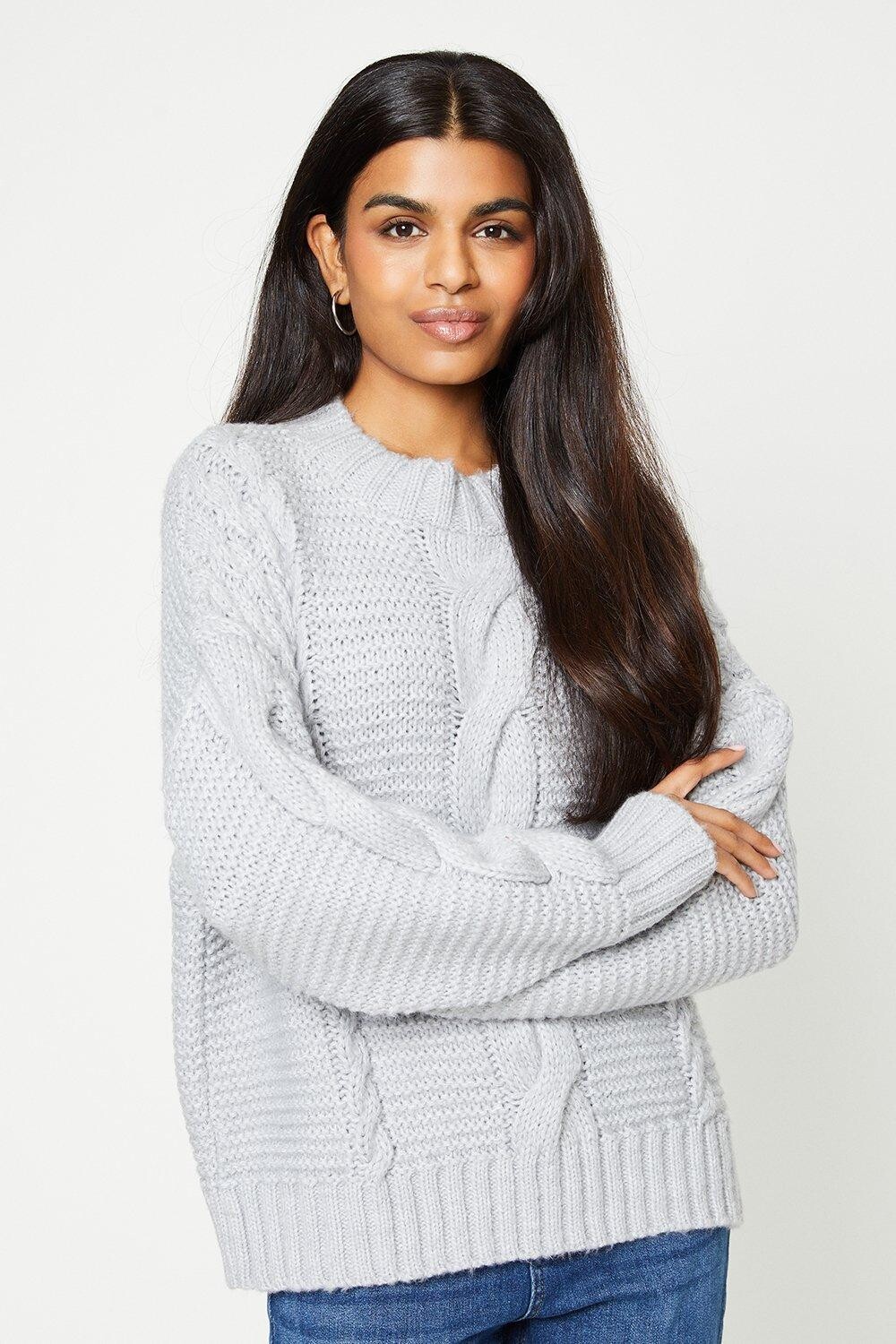 

Объемный джемпер с высоким воротником Petite Dorothy Perkins, серый