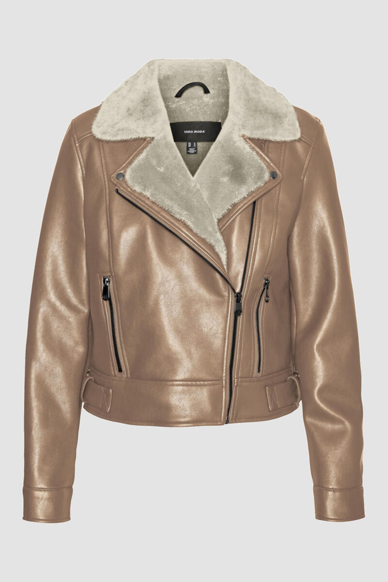 Короткая куртка из кожи с меховой отделкой Vero Moda, темно-серый цена и фото