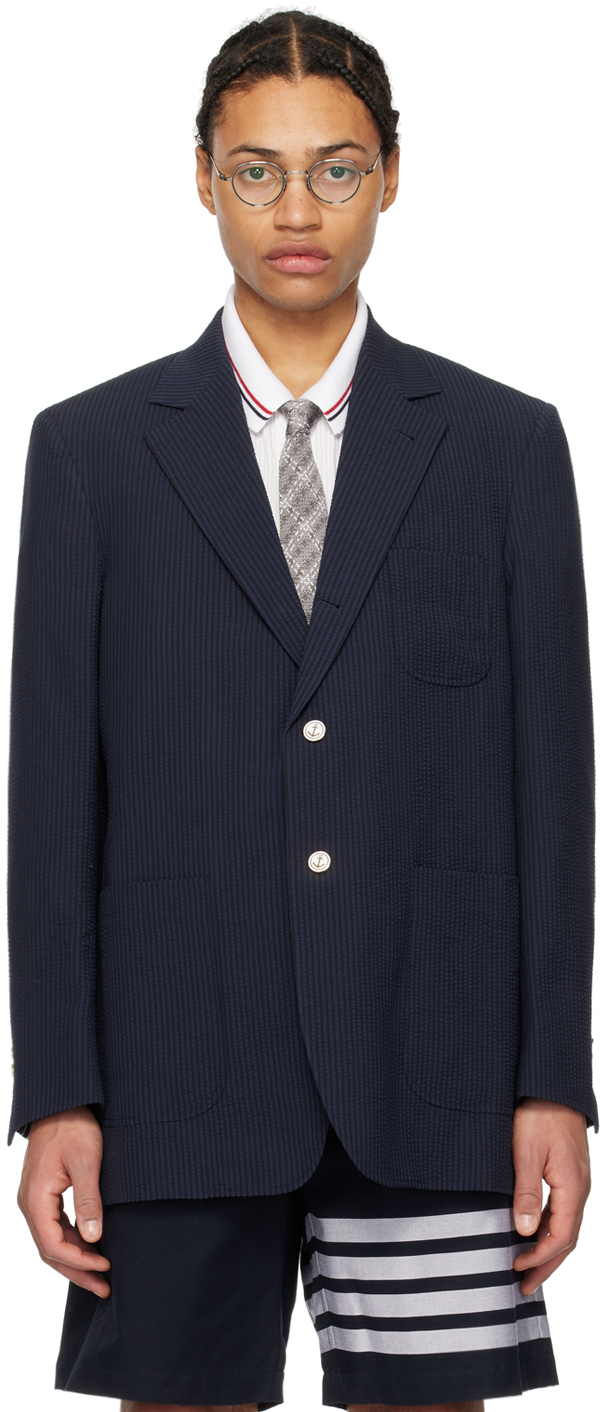 цена Темно-синий полосатый пиджак Thom Browne