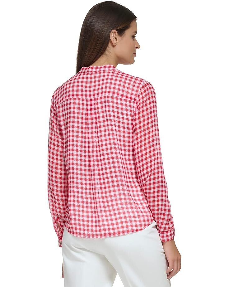 

Рубашка Tommy Hilfiger Long Sleeve Ruffle Gingham Shirt, цвет Scarlet/Ivory