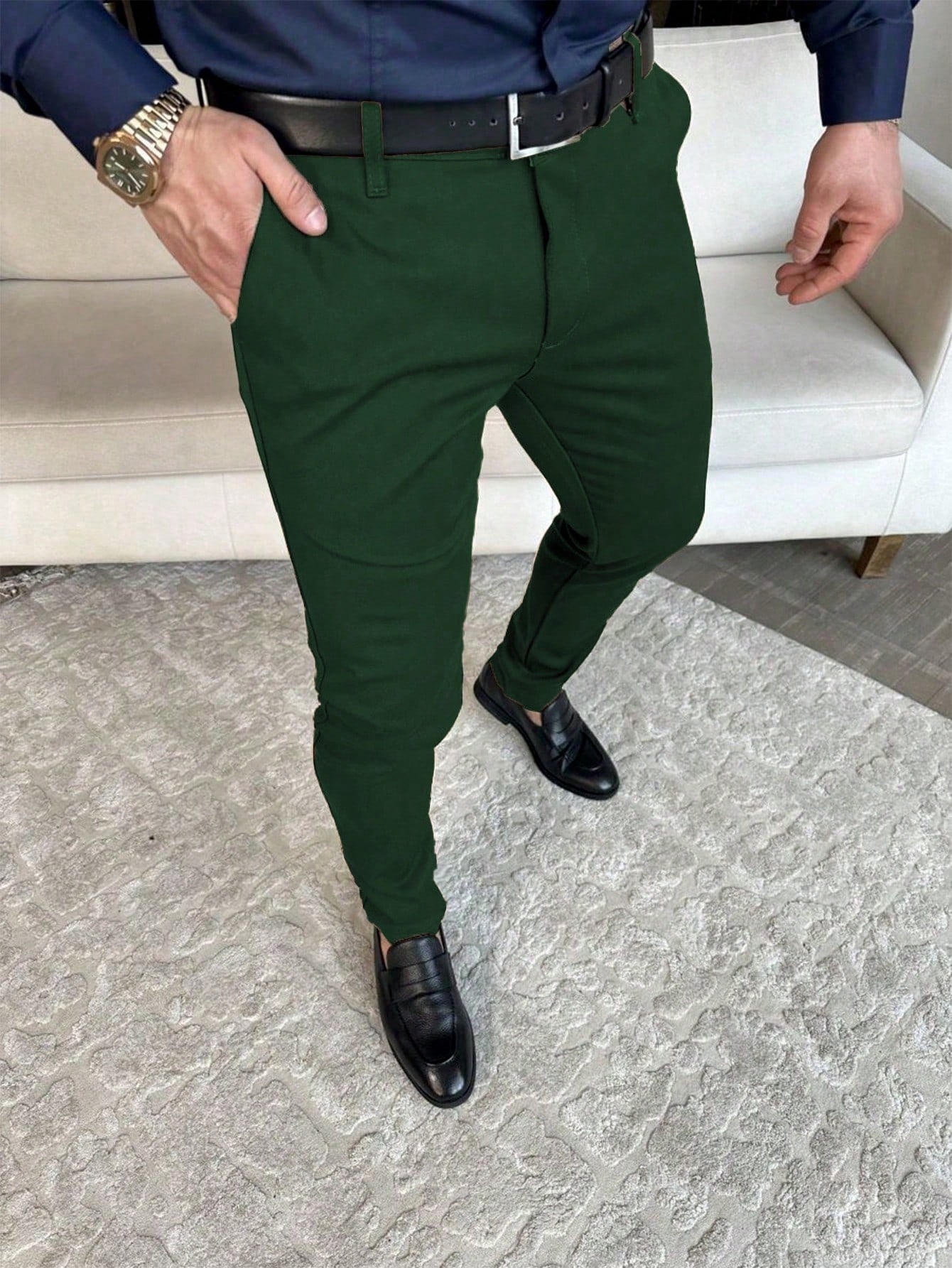 брюки мужские приталенные деловые повседневные костюмные штаны офисные брюки универсальные 28 36 Мужские повседневные однотонные брюки Manfinity Mode, темно-зеленый