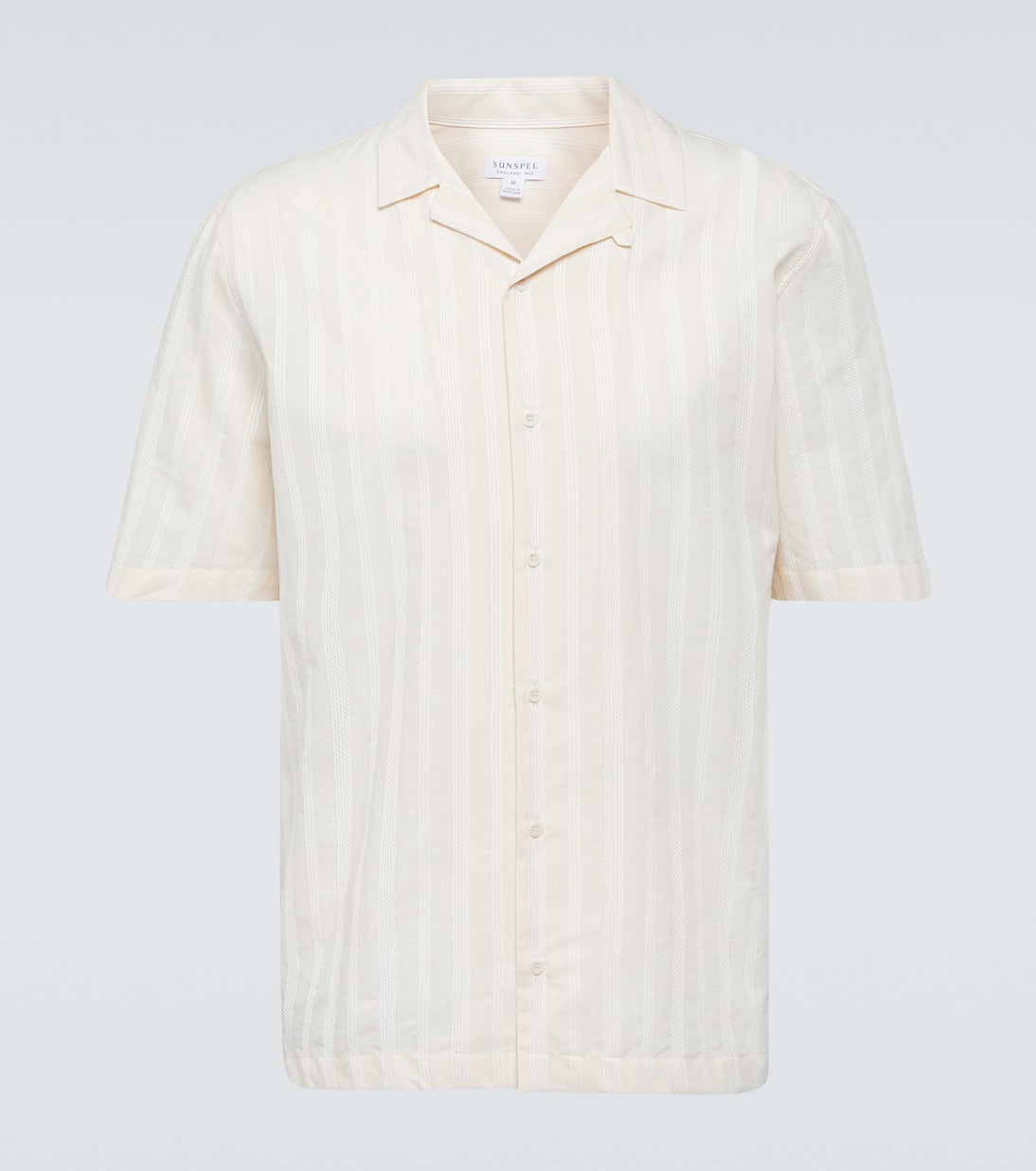 Хлопковая рубашка для боулинга в полоску с вышивкой Sunspel, бежевый
